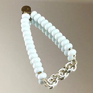 Erimish White With Round Links Bracelet Logo Tag Stackable Stretch